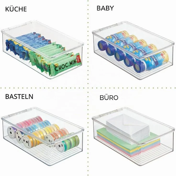mDesign Aufbewahrung Organizer Kiste Box 4er-Set Stapelbar Deckel Transparent – Bild 7