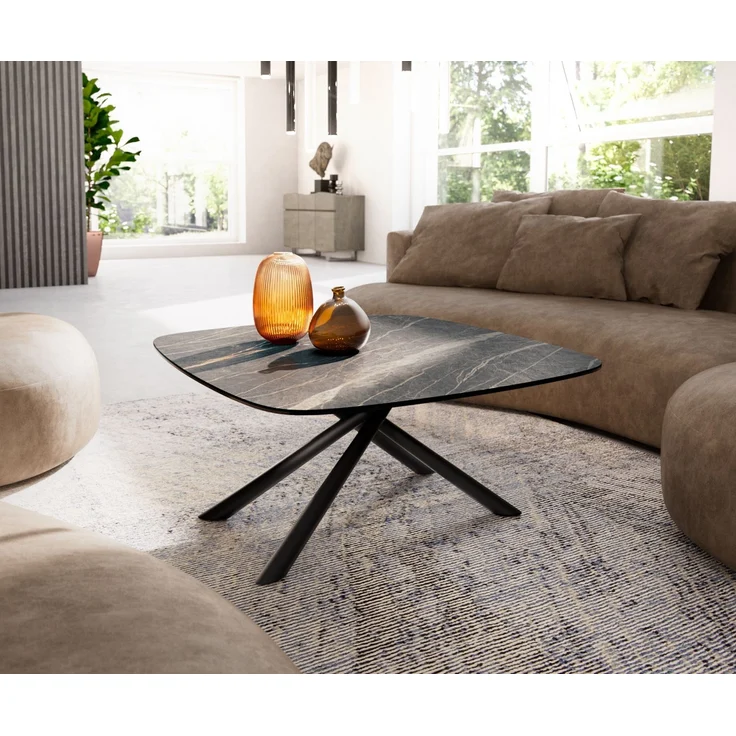 Couchtisch Edge Boot 90x90 cm Keramik Laminam® Noir Desir Braun Sarity Metall Schwarz – Bild 1