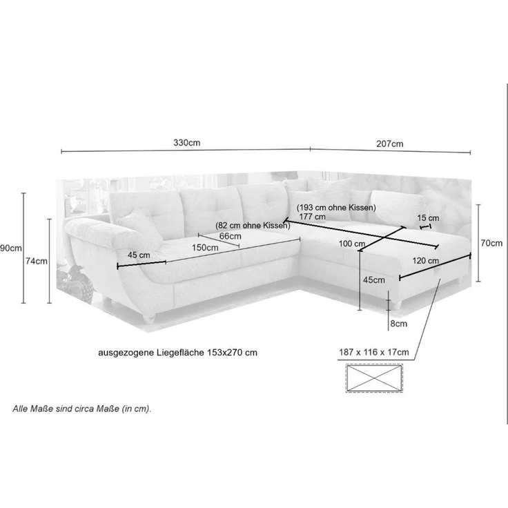 Ecksofa groß mit Rutschen-Armlehne Schlaffunktion Bettkasten Couch in Braun – Bild 8