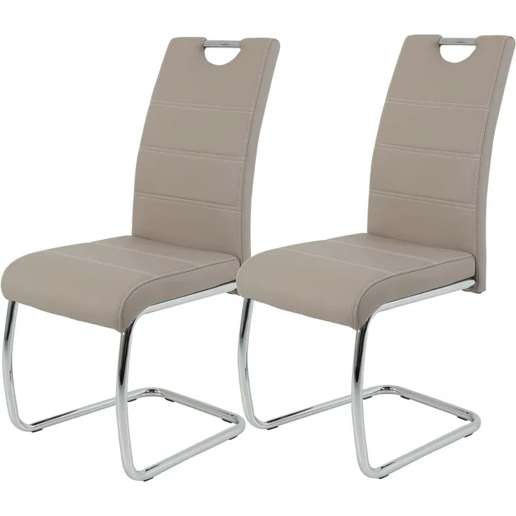 2er Set Schwingstuhl Flora - Kunstleder Cappuccino - verchromtes Metallgestell