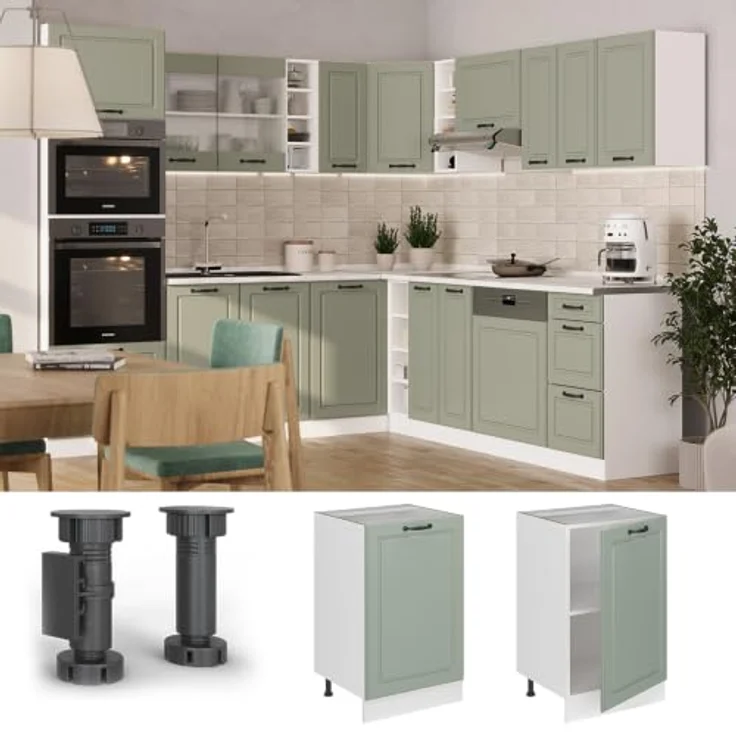 Vicco Küchenunterschrank "R-Line", Mint Landhaus/Weiß 50 cm | MDF-Front · Ohne Arbeitsplatte · Höhenverst. Füße · 1 Einlegeboden · ✓ Frei kombinierbar – Bild 4