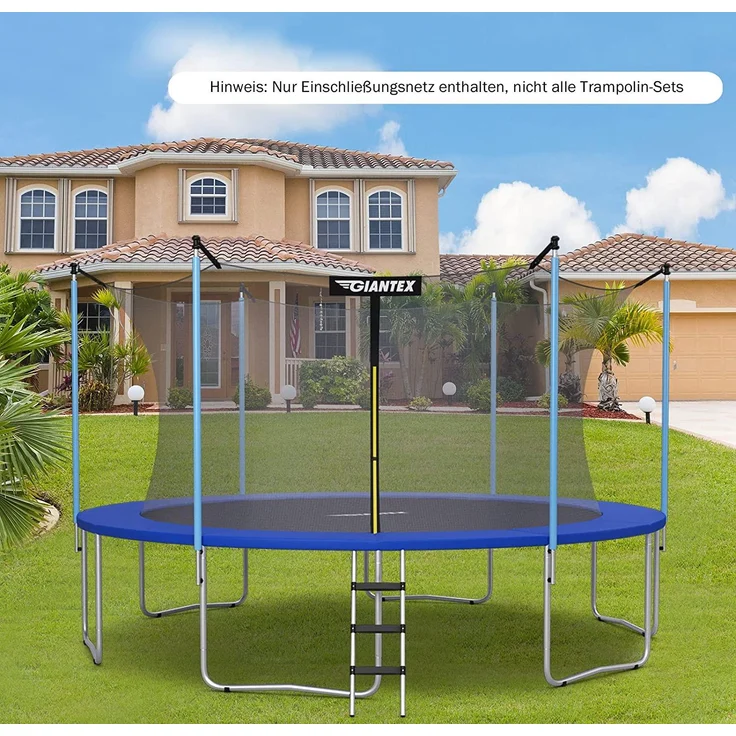 COSTWAY Ø427cm Trampolin Sicherheitsnetz für Gartentrampoline, Ersatznetz innenliegend mit Reißverschluss und Schnallen, 8 Stangen, Netzhöhe 180 cm – Bild 2