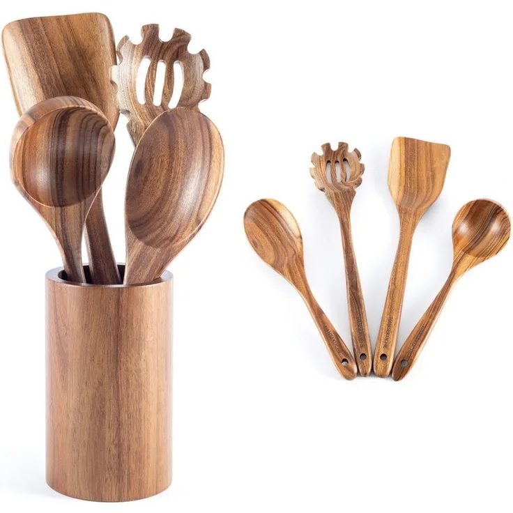 Hanseküche Küchenorganizer-Set Küchenhelfer Set, (Umfassendes Küchenset, 5-tlg, Holzlöffel und Nudelschöpfer, Grillzange, Schneebesen, Pfannenwender), Set aus Holz