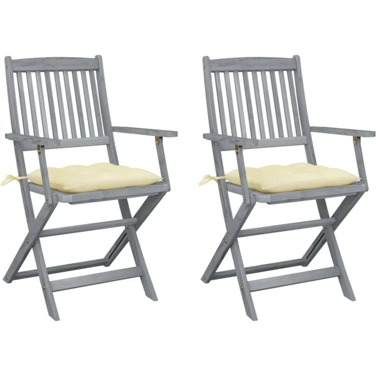 vidaXL Klappbare Gartenstühle 2 Stk. mit Kissen Massivholz Akazie 3064499