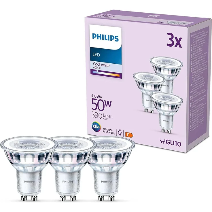 Philips LED classic Lampe 50W GU10 Kaltweiß 390lm Silber 3er P