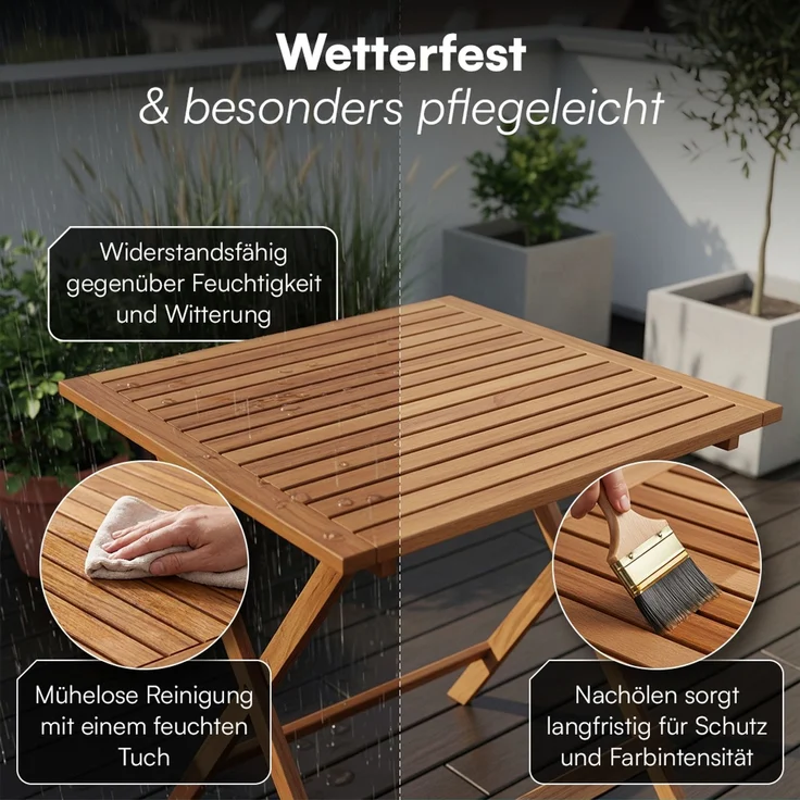 STEELSØN 'Lystra' Gartentisch, Akazienholz geölt, 70x70x73 cm (LxBxH), Holztisch klappbar, bis 80 kg belastbar – Bild 5