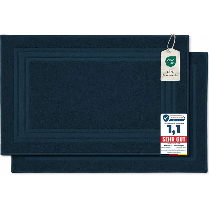 Komfortec Badvorleger Set 2 Teilig, Frottee Duschvorleger, Waschbar Duschmatte & Badteppich, 600 g/m² &100% Baumwolle, Saugfähig & Schnelltrocknend, 50x70 cm, Petrol