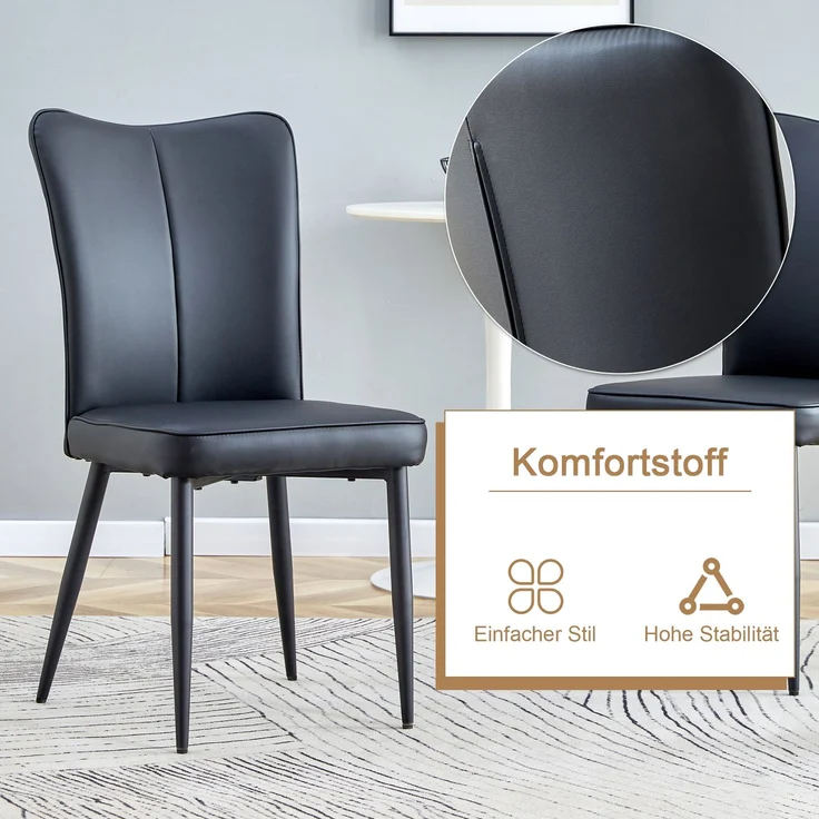 Esstisch-Set rund 100 cm Braun/Schwarz mit Glasablage, MDF-Tischplatte und PU-Stühlen – Bild 8
