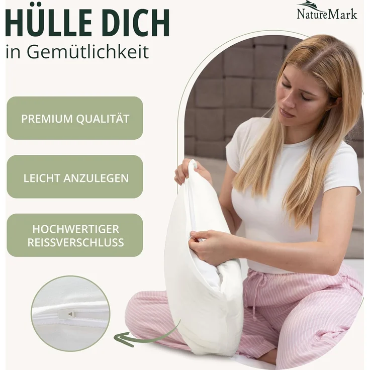 NatureMark 2er Pack Jersey Kissenbezug Kissenhülle Kissenbezüge Seitenschläferkissen Nackenkissen viele Größen und Farben ÖKO-TEX (80x80 cm, Natur/Creme) – Bild 5