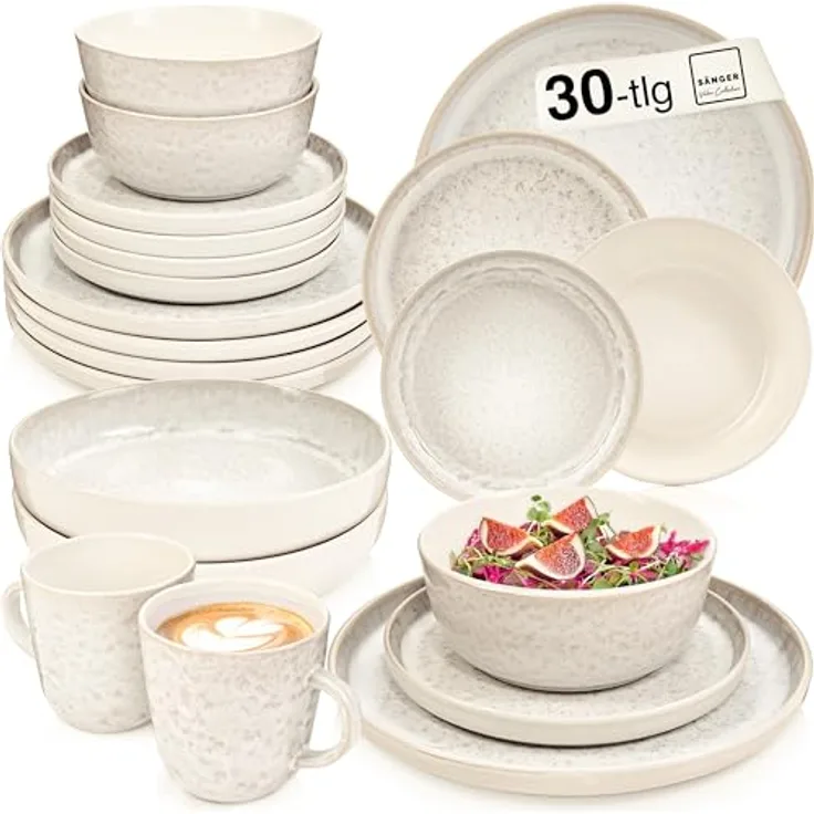 Sänger Kombiservice Key West, 30-teiliges Geschirrset in Creme, kratzfeste Oberfläche, vielseitig kombinierbar, für Essen und Trinken