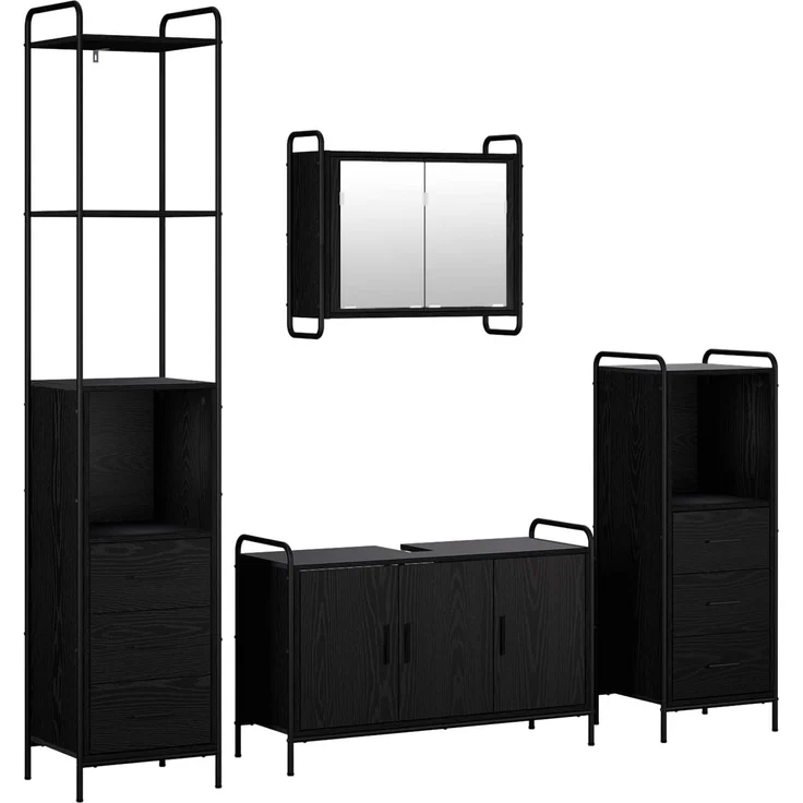 vidaXL Badezimmerschrank-Set 4 stk. Schwarz Eichen-Optik 3444669 – Bild 2