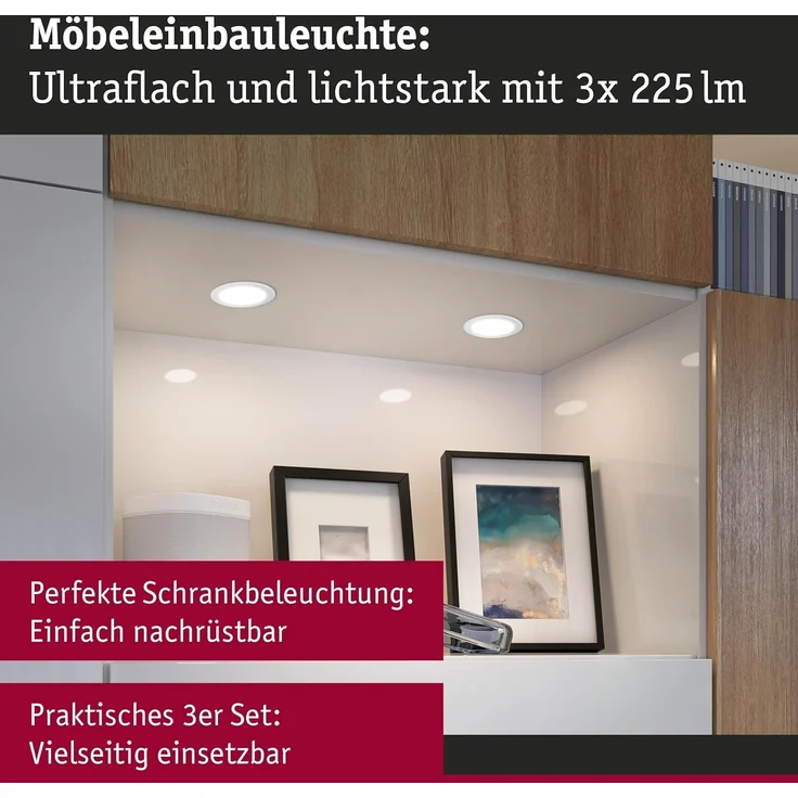 Paulmann LED Möbel-Einbauleuchte weiß Ø 6,5 cm warmweiß 3er Set – Bild 2