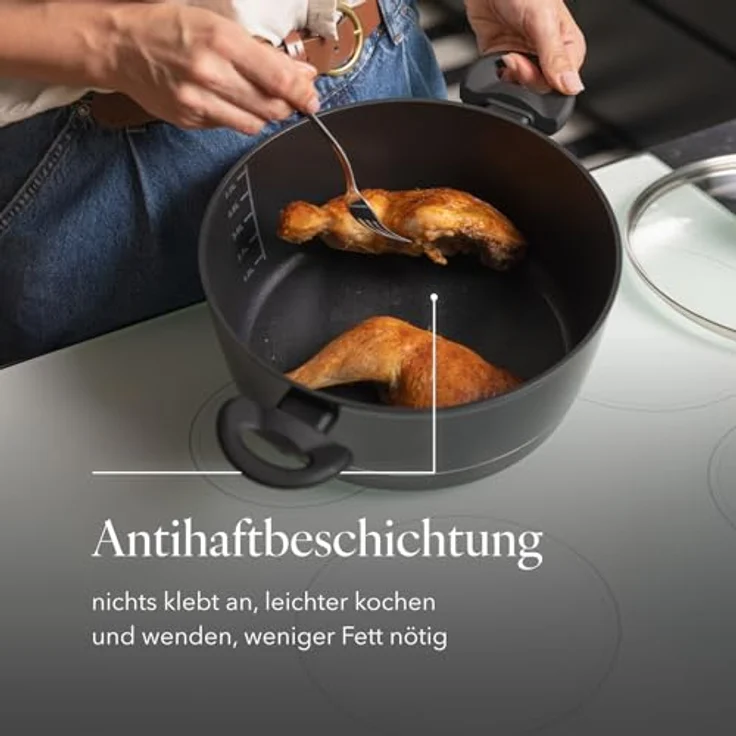 FLORINA Aluminium Topf (6,5 l) 28 cm I Kochtopf DELUX mit Glasdeckel I Messbecher & Antikratz-Beschichtung I Topf mit Induktionsboden I Geeignet für Induktionsherd, Gasherd und Elektroherd (Schwarz) – Bild 5