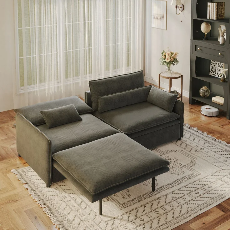 DESVIAE Schlafsofa 3-Sitzer Dunkelgrau aus Chenille – 206x86x91 cm – Bettkasten, verstellbare Rückenlehne – Bild 9