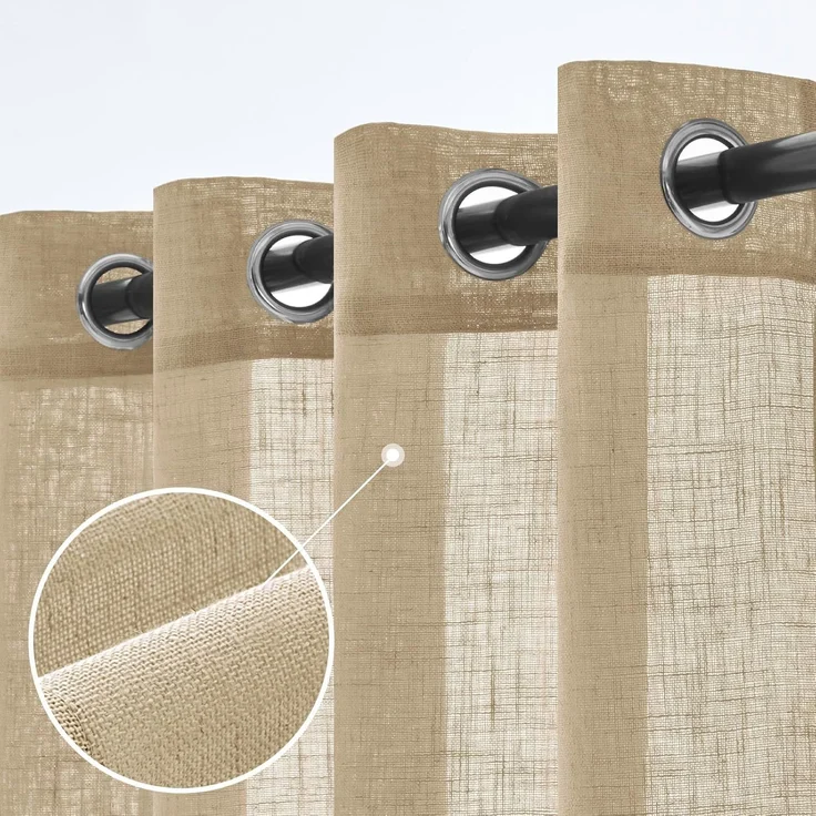 Woaboy Transluzider Vorhang für Wohnzimmer mit Ösen 2er Set 140x225cm Beige – Bild 8