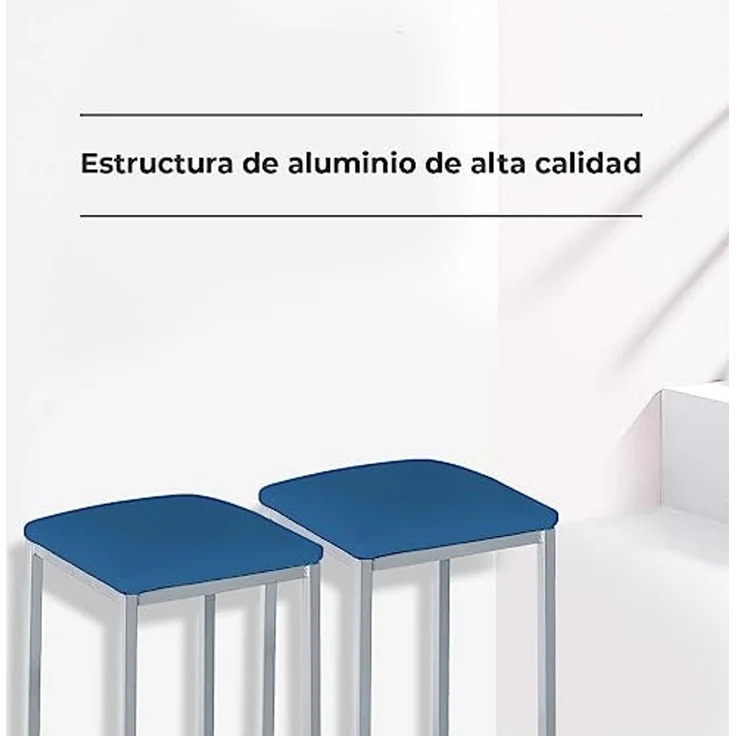 ASTIMESA - Gepolsterter Küchenhocker - Solide und Feste Struktur - Gestell Farbe Aluminium und Sitzfläche aus Kunstleder - Sitzfarbe: Blau, Lieferumfang: 2 Stück, Maße: 35 x 35 x 45 cm – Bild 3