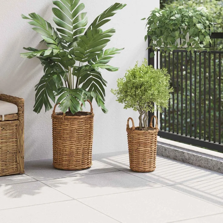 vidaXL Blumentopfkorb mit Speicher GENDT 2 stk. Naturbraun Kubu Rattan 42020958 – Bild 3