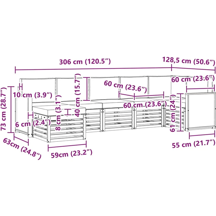 vidaXL Outdoor-Sofagarnitur 7 stk. 6-Sitzer Natur und Hellgrau 3384622 – Bild 8