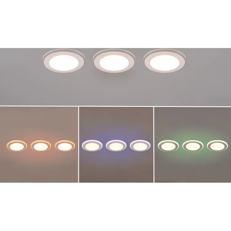 3er SET LED Einbaustrahler ARGUS Weiß mit Fernbedienung dimmbar & RGBW, Ø 8cm