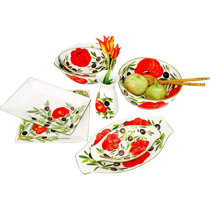 Lashuma Salatschüssel Tomate Olive, Keramik, (1-tlg), Runde Servierschale groß Ø 27 cm handbemalt – Bild 3