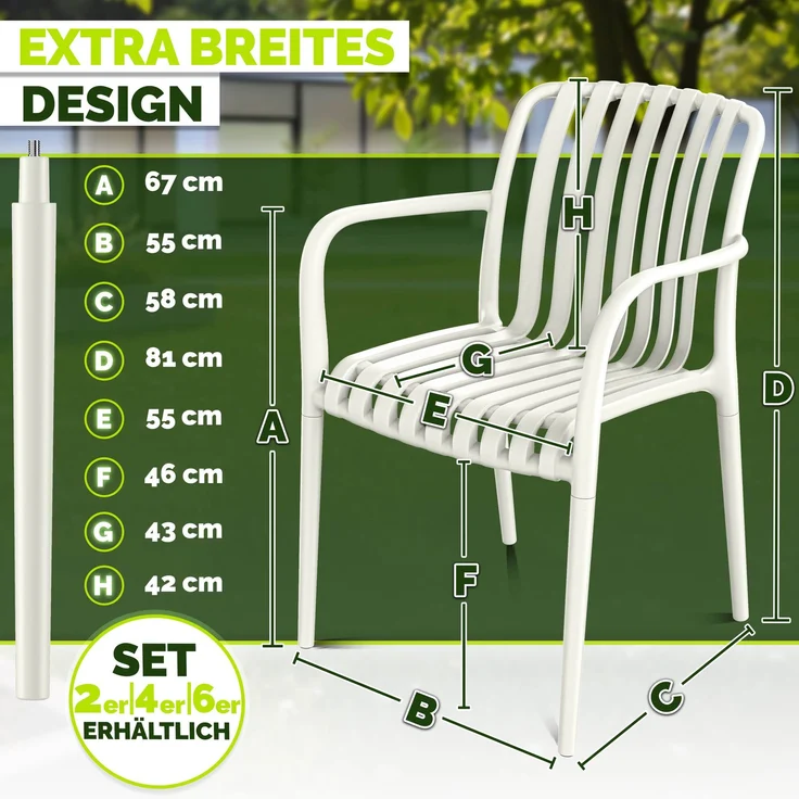 tillvex® Gartenstühle 4er Set Stapelbar Wetterfest mit Armlehne | Outdoor Stühle bis 120kg belastbar | Gartenstühle Outdoor | Terrassenstuhl Gartenmöbel Balkon Garten Terrasse – Bild 7