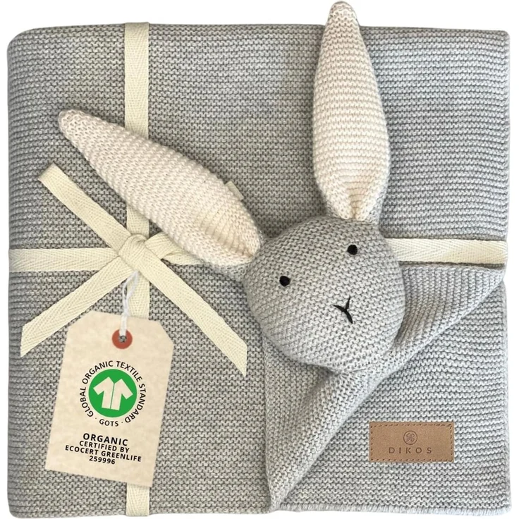 Babydecke DIKOS® Babydecke SCHMUSE-HASE Baby Geschenk Mädchen Junge Geschenkset, DIKOS, Geschenk zur Geburt, PREMIUM Qualität, 100 % BIO Baumwolle, nachhaltig – Bild 1