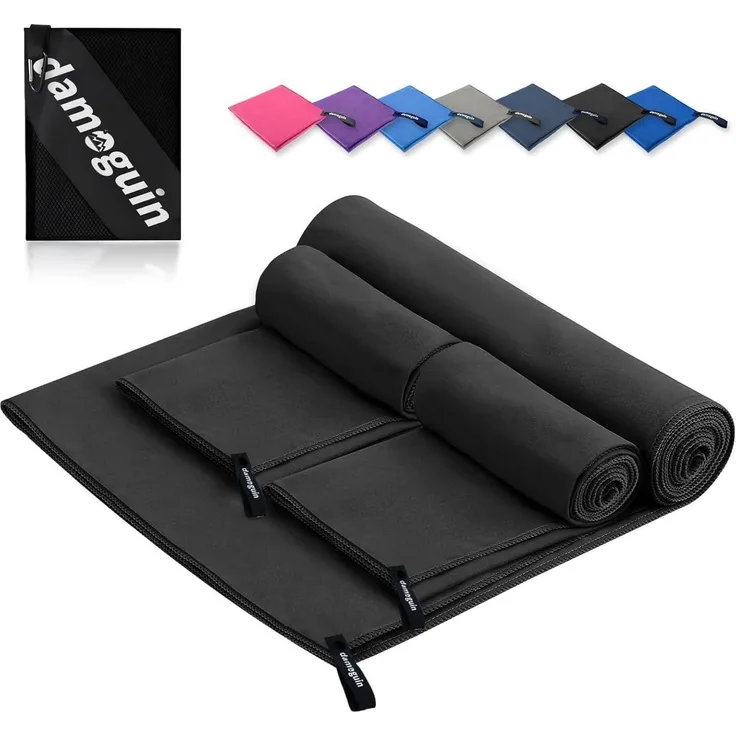3er-Set Mikrofaser Handtuch Groß & 2 Stück Klein Schwarz