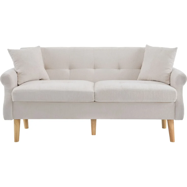 Sofa aus Chenille 2-Sitzer mit Massivholzfüßen, ergonomischem Design & 15 cm dickem Sitzkissen,Beige – Bild 8