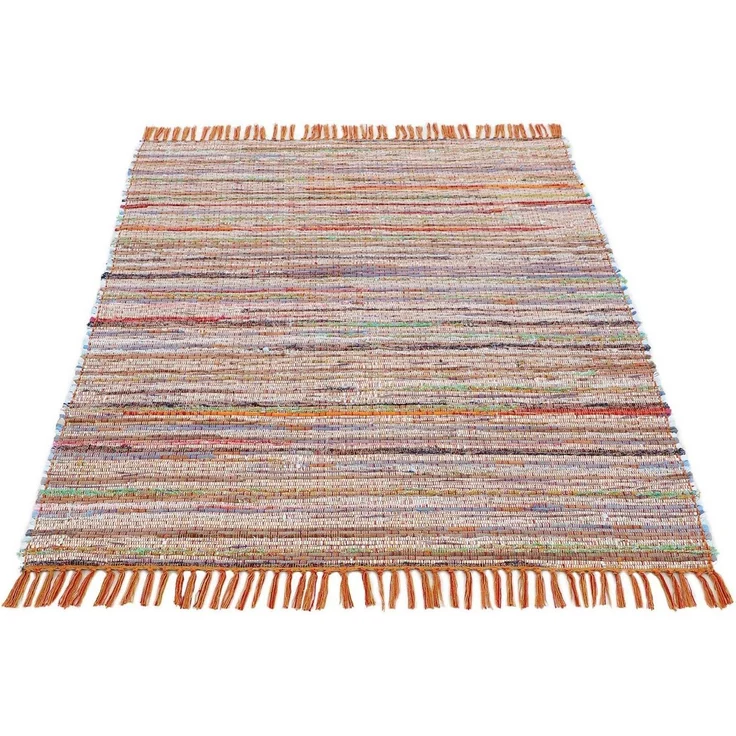 carpetfine 'Kelim Chindi' Teppich, Wendeteppich, rechteckig, Höhe: 6 mm, handgewebt, mit Fransen, Orange, 160x230 cm – Bild 1