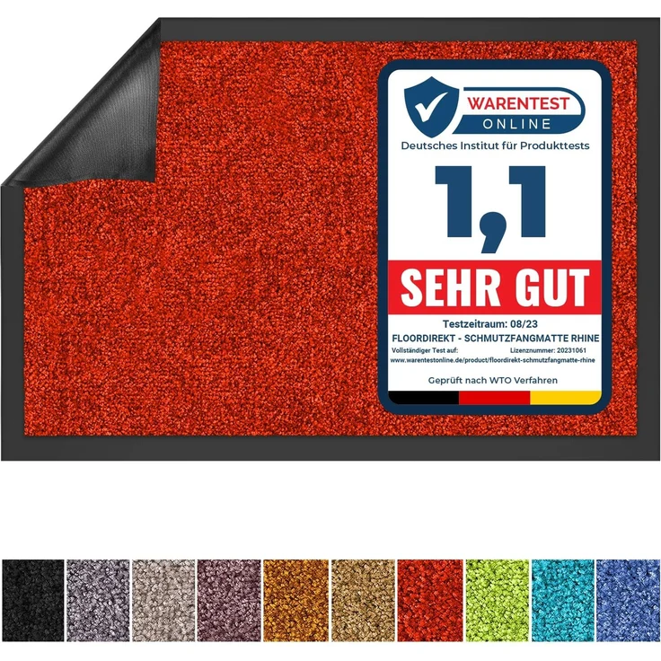 Floordirekt Schmutzfangmatte Rhine - waschbare & leistungsstarke Fußmatte - Sauberlaufmatte mit Rutschfester Rückseite - Türmatte für den Eingangsbereich (Rot, 90 cm x 600 cm)
