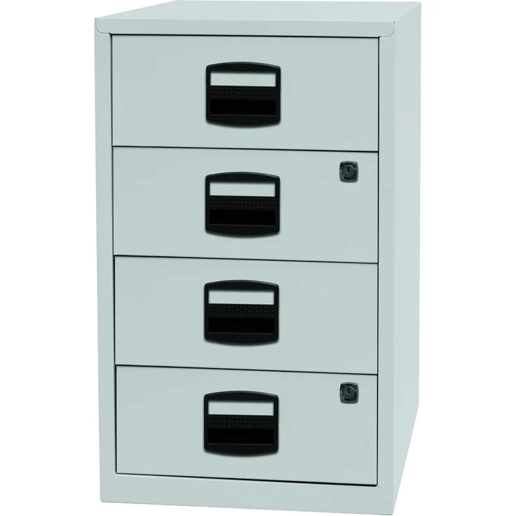 Bisley Home Beistellschrank mit Schloss aus Stahlblech, 4 Universal-Schubladen abschließbar - Büroschrank für DIN A4 Dokumente, Kleinteile & Büromaterial - Farbe: grau/blau, PFA4S-505 – Bild 7
