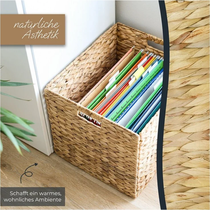 HMF Hängeregistraturbox Aufbewahrungskorb für DIN A4 Hängeregister, Korb aus Wasserhyazinthe, Regalkorb passend für Kallax, 33 x 38 x 32 cm – Bild 3