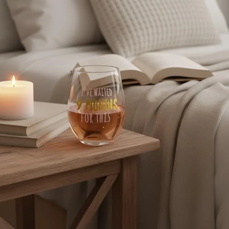 Pearhead I’ve Waited 9 Months for This Stemless Wine Glass, New Mom Mother’s Day Accessory, Expecting Mother Keepsake, Pink and Gold – Bild 6