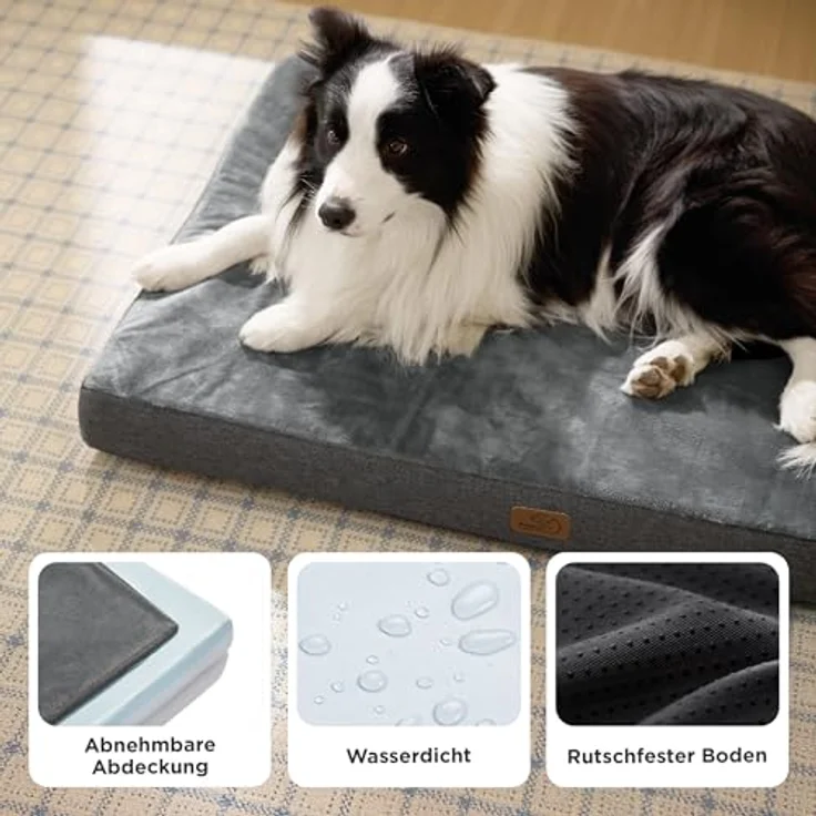 BEDSURE orthopädisches Hundekissen große Hunde - 89 x 56 x 8 cm waschbares Hundebett mit 2 in 1 Memoryschaum, kuscheliges Hundematte Hundematratze in größe, dunkelgrau – Bild 5