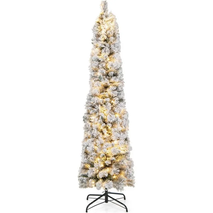 COSTWAY Künstlicher Weihnachtsbaum, 180cm schmal mit Schnee und 150 LEDs