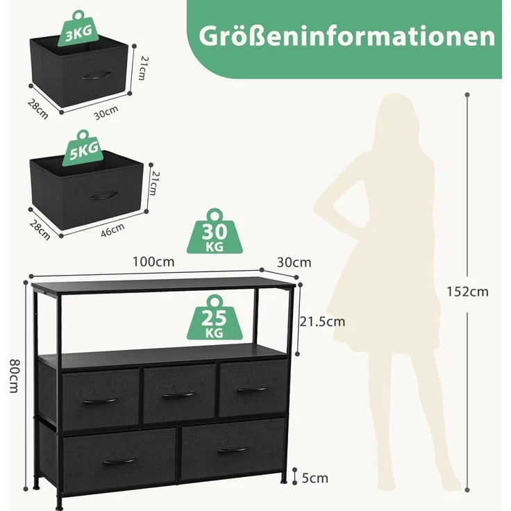 DUMOS Stauraumschrank Kommode mit Stoffschubladen, Stoffkommode für Schlafzimmer Geeignet Schubladenschränke – Bild 3
