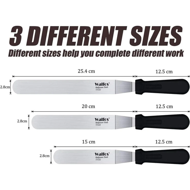 Walfos Abgewinkelter Zuckergussspatel Set Edelstahl Backen 15cm 20cm 25cm – Bild 6