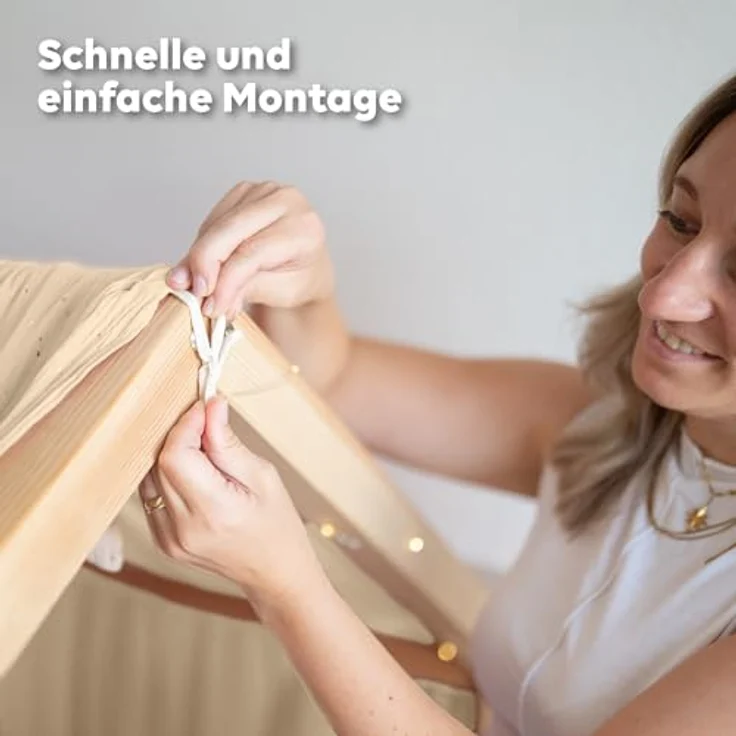 lilimaus Betthimmel Musselin Hausbett Himmel Kinderzimmer Baumwolle mit Gold, Gemütlicher Baldachin aus Baumwolle für traumhafte Kinderzimmer-Deko – Bild 8