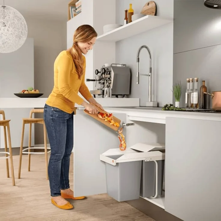 Hailo Schrank-Mülleimer Multi-Box Duo 2×14 L Cremeweiß Größe L 3659-001 415438 – Bild 5