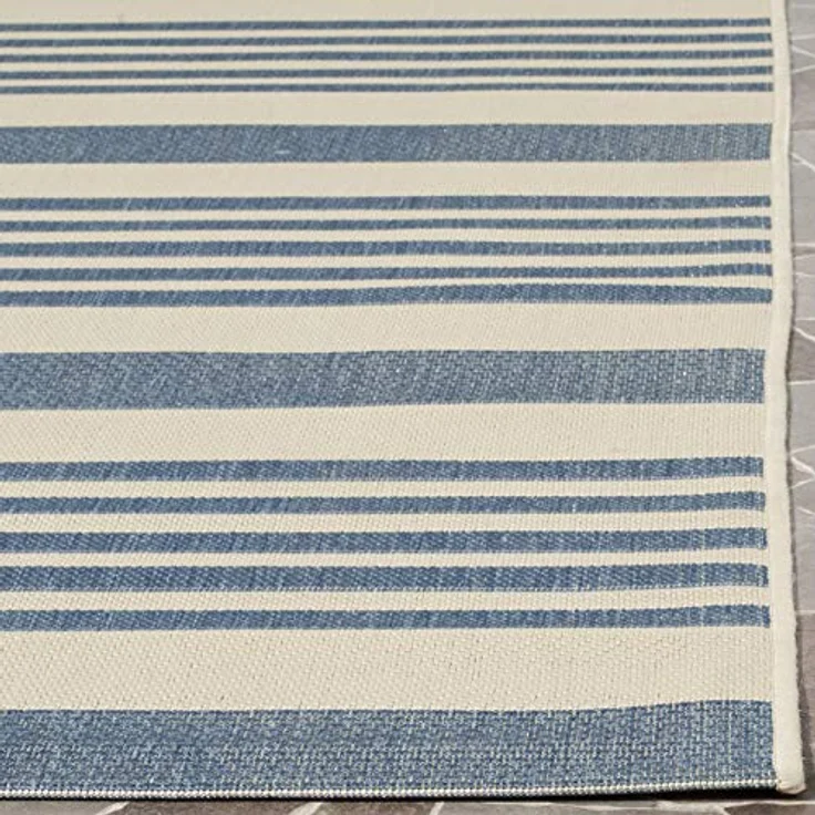 SAFAVIEH Geometrisch Teppich für Wohnzimmer, Esszimmer, Schlafzimmer - Courtyard Collection, Kurzer Flor, Beige und Blau, 79 X 152 cm – Bild 6
