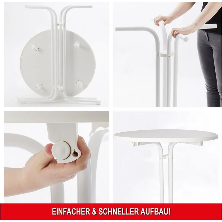 Onbest Stehtisch mit Tischhusse Ø 80 cm klappbar, 2,5 cm Holzplatte, 60 kg Tragkraft, Hitzebständig, Weiß – Bild 2