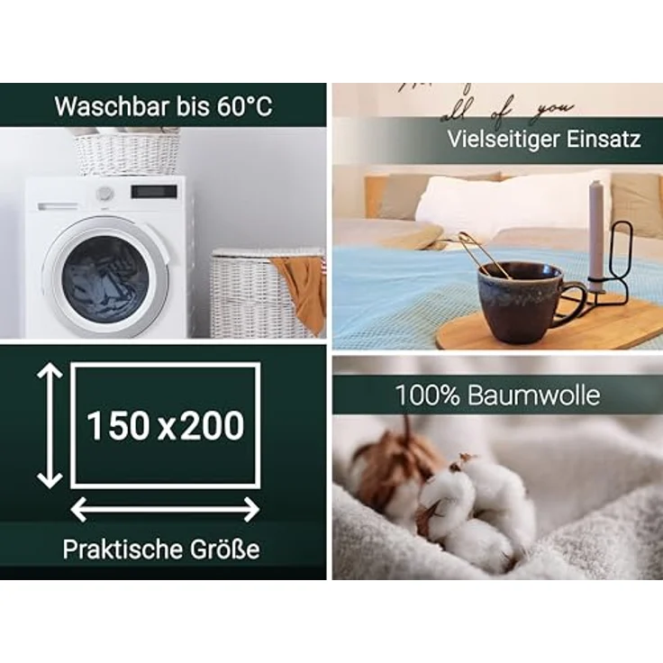 Zollner Kuscheldecke Hellblau, 150x200 cm, 100% Baumwolle, Oeko-Tex® Standard 100, waschbar bis 60°C – Bild 4