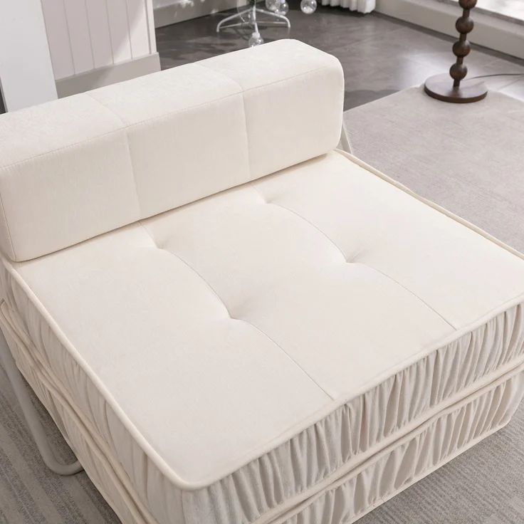 ZUBALIYA SchlafSofa mit Chenille - Bezug, modular aufgebaut, mit Schaumstoffpolsterung, mit rutschfester Basis, Weiß – Bild 7