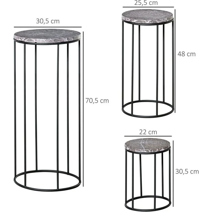Outsunny Blumenständer Blumenregal in Marmoroptik (Pflanzenregal, 3 St, Pflanzenständer), für Garten, Balkon, Schwarz+Grau – Bild 2