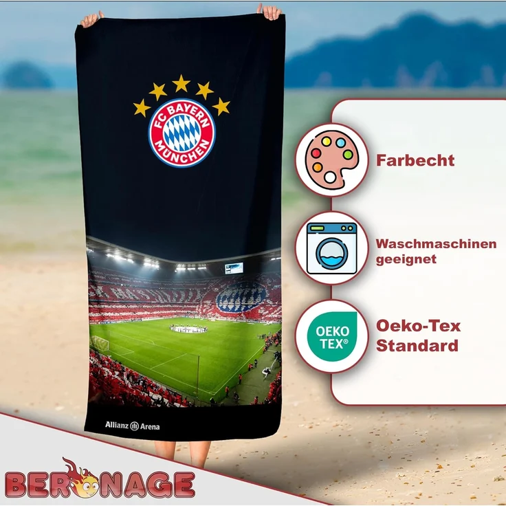 BERONAGE Strandtücher FC Bayern München Badetuch Allianz Arena 75x150 cm Strandtuch Fußball, (1-St), Frottee in Velours-Qualität – Bild 3