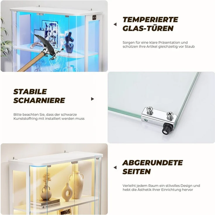 BROTTAR Glasvitrine Rund 3 Ebenen LED mit Sensor (1-St) 80×38.5×103.5cm, weiß – Bild 4