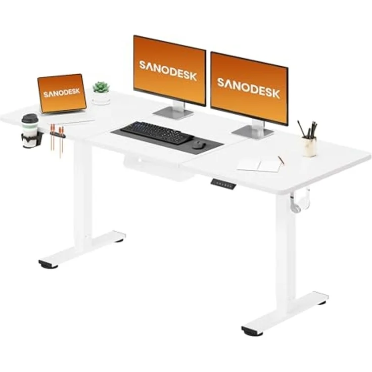 SANODESK Höhenverstellbarer Schreibtisch 160x60 cm Schreibtisch Höhenverstellbar Elektrisch Ergonomischer Steh-Sitz Tisch Computertisch für Heimbüro Homeoffice(weiß) – Bild 1
