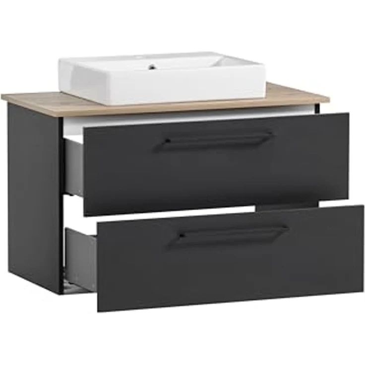 Schildmeyer Waschtisch Malte, Holzwerkstoff, Schwarzmatt/Artisaneiche Dekor, 86 x 45 x 66,4 cm – Bild 3