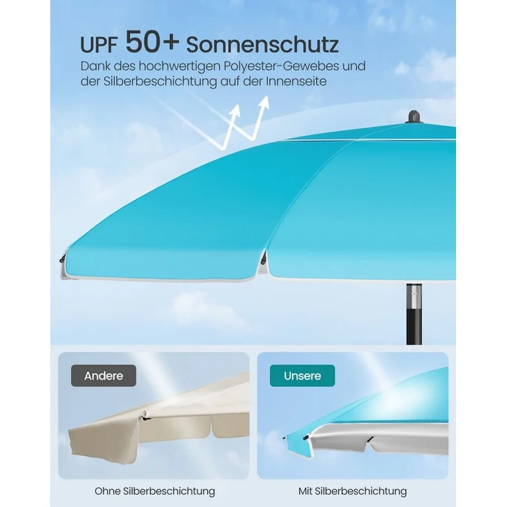 SONGMICS Sonnenschirm, Strandschirm, Sonnenschutz UPF 50+, Ablagefläche, ∅200 cm – Bild 2