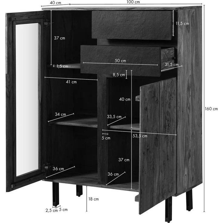 Highboard Sheesham 100x40x135 natur unbehandelt LICHTENBERG #100 – Bild 8